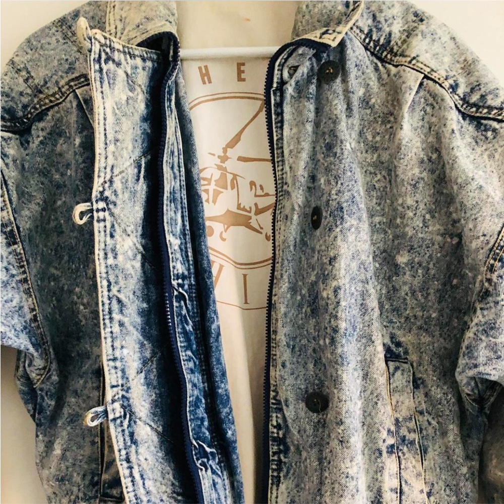 Vintage 80s Authentic Whipp Denim Jacket Acid Wash Long Oversized Toggle Closure - Picture 4 of 4